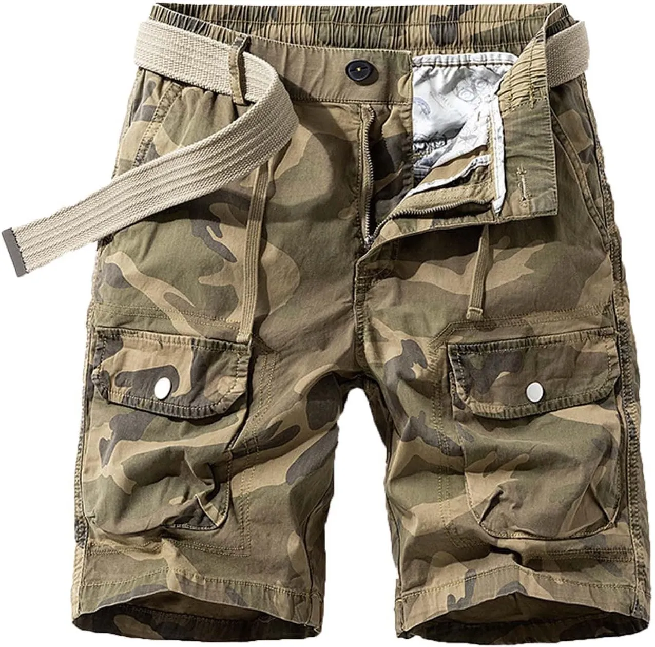 Cargo Pants for Men Relaxed Fit Multi-Pocket Outdoor Casual Work Shorts Summer Twill Cotton Fishing Hiking Shorts (No Belt)