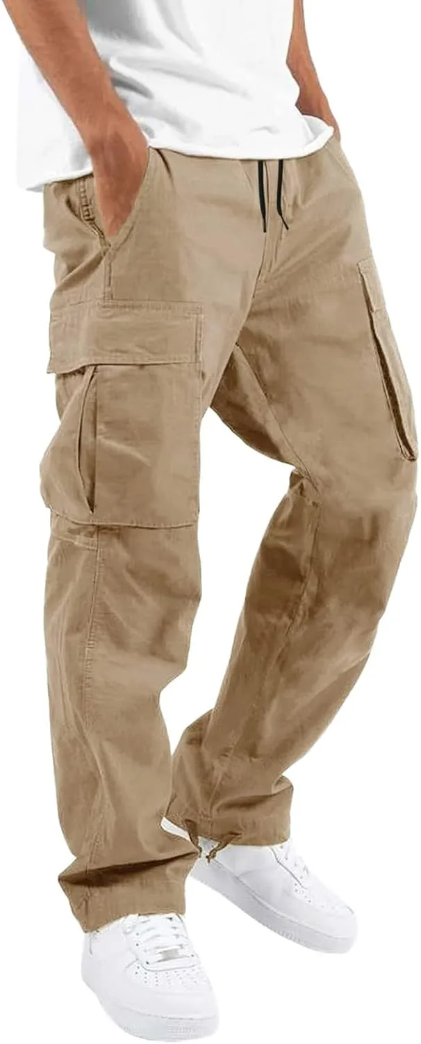 Cargo Pants for Men Solid Casual Multiple Pockets Outdoor Straight Type Fitness Long Pants Cargo Pants Trousers