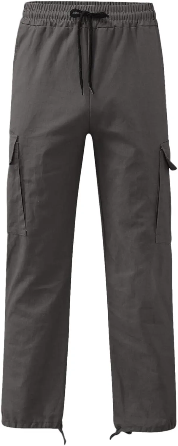 Cargo Pants for Men Thin Hiking Pants Elastic Waist Drawstring Work Pants Camo Print Multi Pockets Fit Tactical Pants