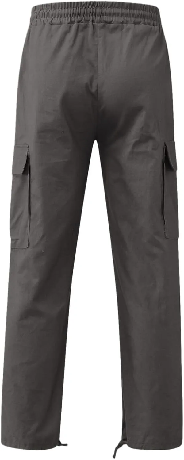 Cargo Pants for Men Thin Hiking Pants Elastic Waist Drawstring Work Pants Camo Print Multi Pockets Fit Tactical Pants