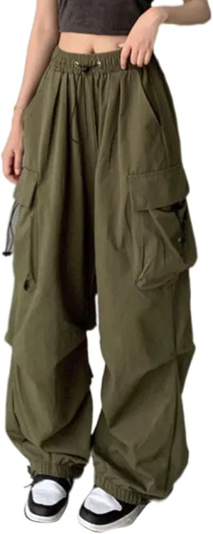 Cargo Pants for Women High Waisted Baggy Straight Wide Leg Drawstring Trousers with 6 Pockets Loose Jogger Juniors Colored Plus Size Rock Grunge Clothes Y2K Pants