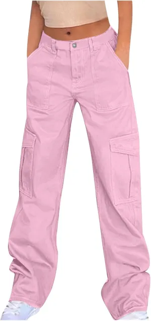 Cargo Pants for Women High Waisted Pants Baggy Stretchy Wide Leg Y2K Streetwear Multiple Pockets Fashion Cargo Jeans