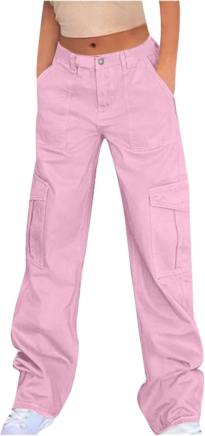 Cargo Pants for Women High Waisted Pants Baggy Stretchy Wide Leg Y2K Streetwear Multiple Pockets Fashion Cargo Jeans