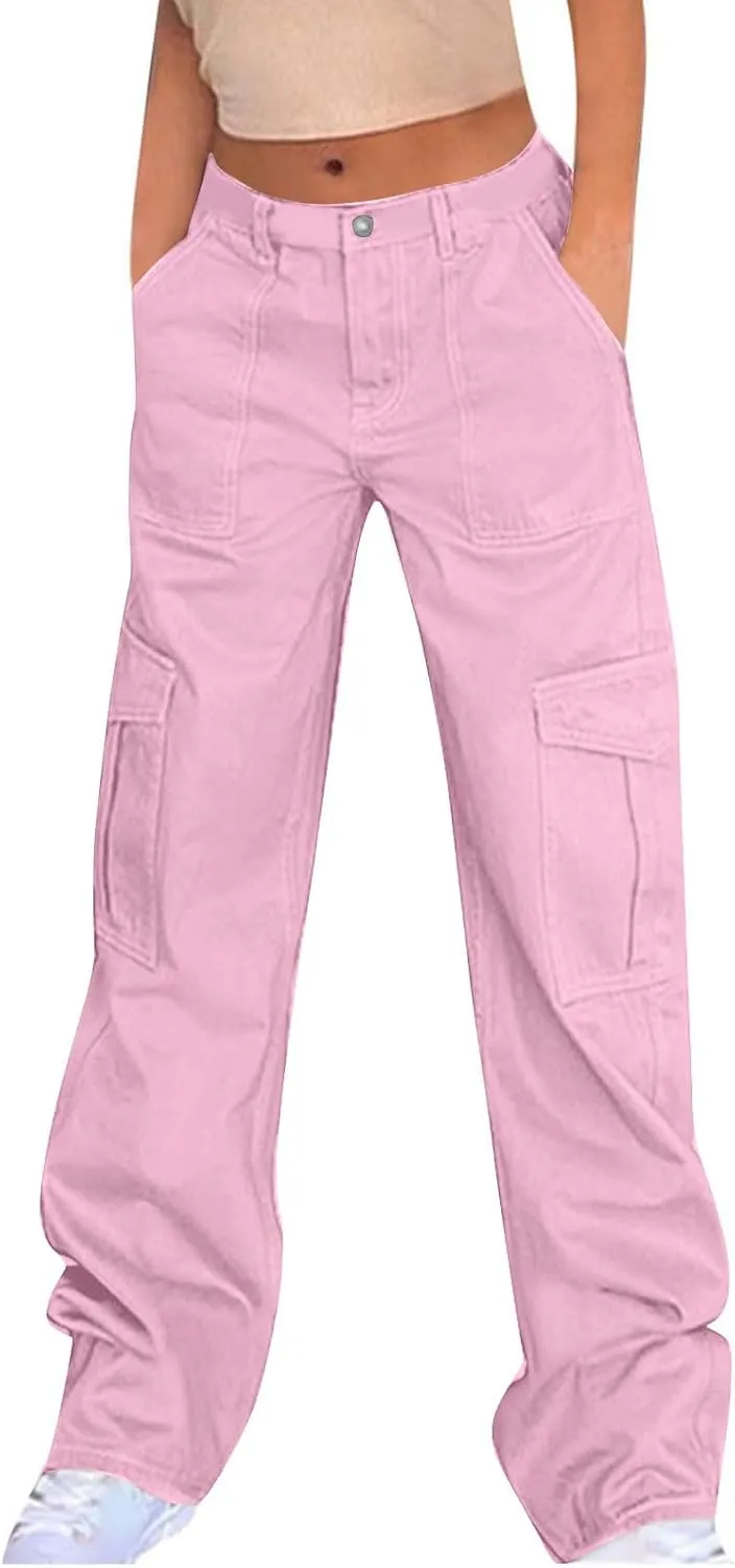 Cargo Pants for Women High Waisted Pants Baggy Stretchy Wide Leg Y2K Streetwear Multiple Pockets Fashion Cargo Jeans