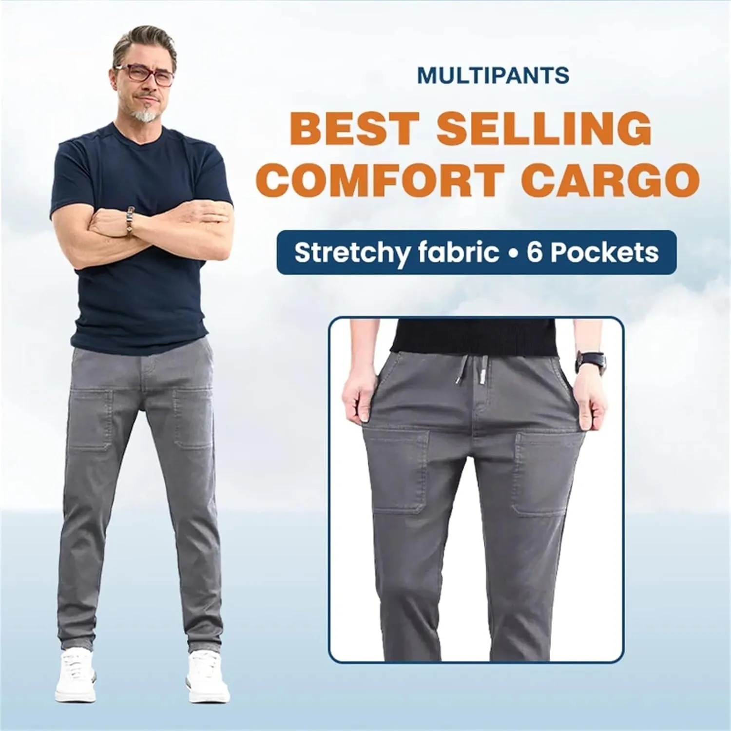 Cargo Pants, Men Multipants - High Stretch Multi-Pocket Durable Cargo Pants 6 Pockets
