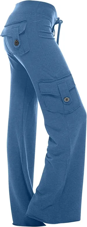 Cargo Yoga Pants for Women High Waist Wide Leg Bootcut Trousers Plus Size Baggy Flare Slacks Pants with Pockets