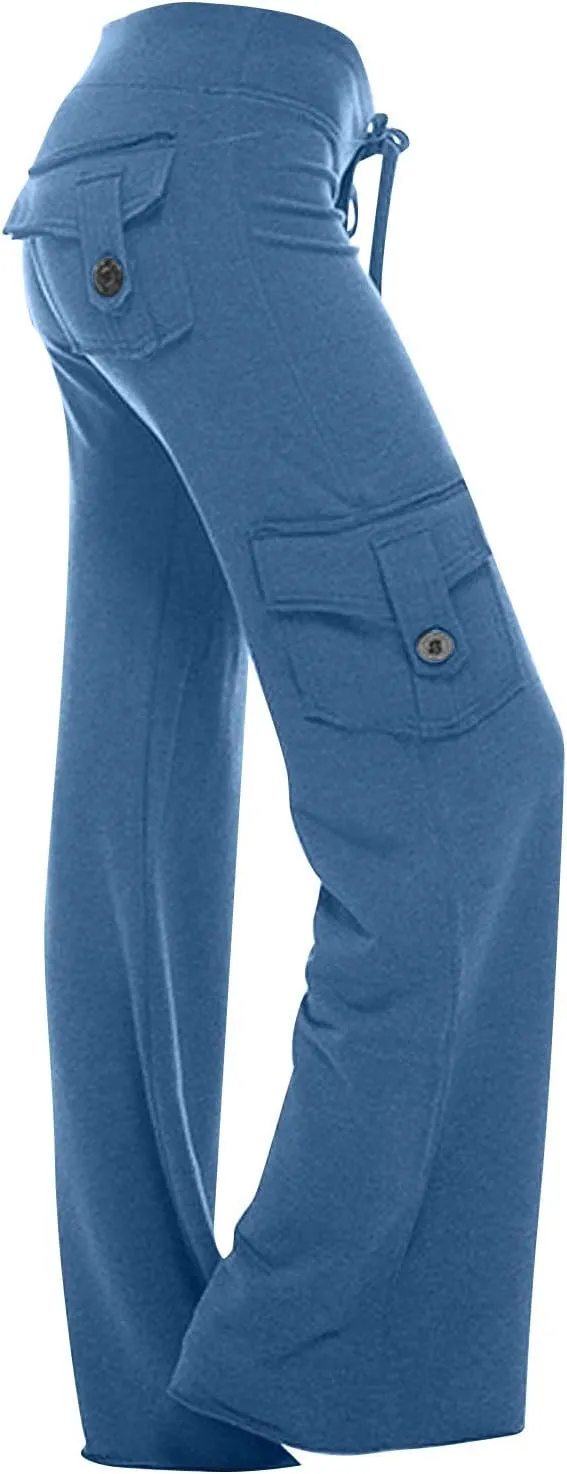 Cargo Yoga Pants for Women High Waist Wide Leg Bootcut Trousers Plus Size Baggy Flare Slacks Pants with Pockets