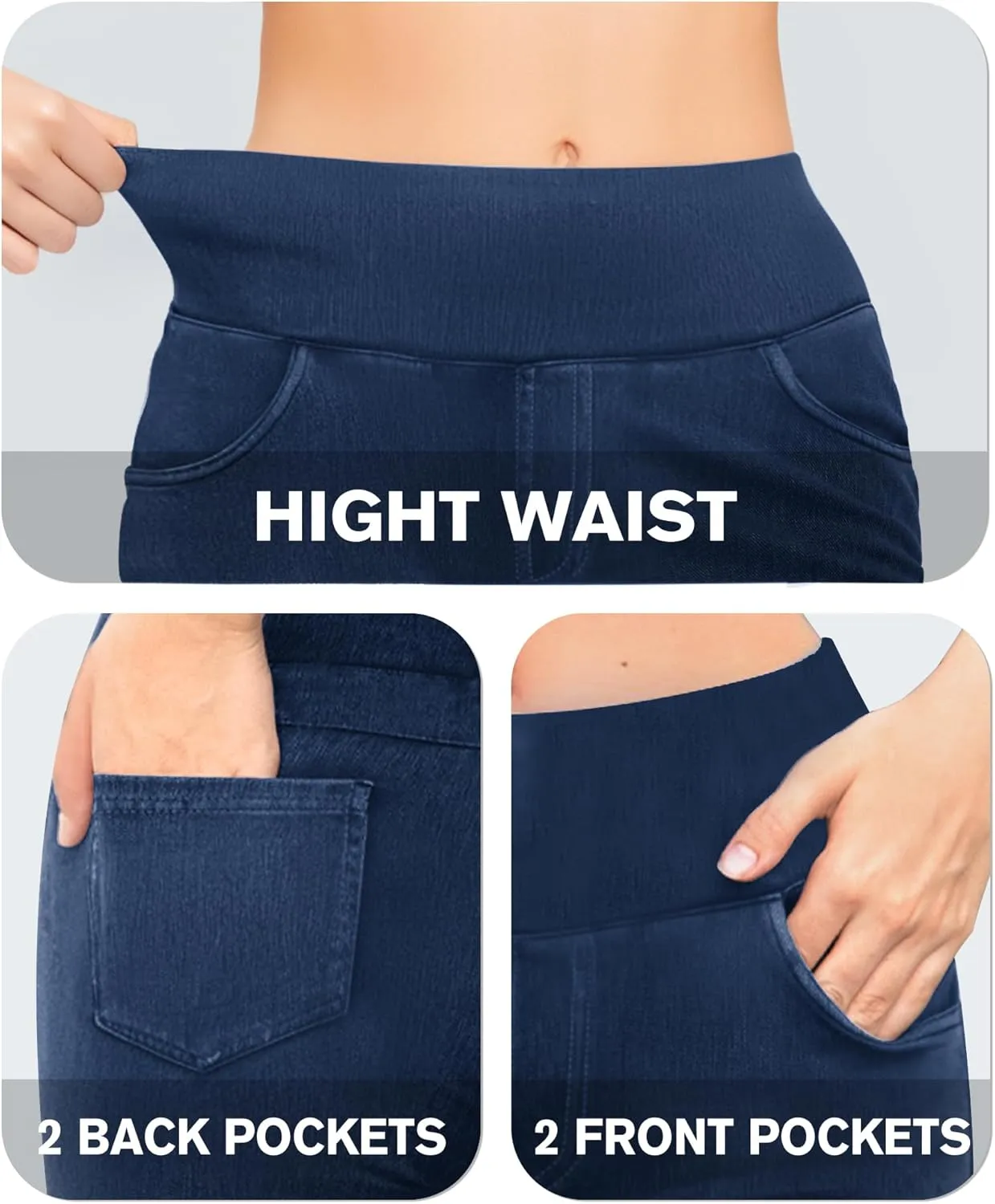 CLOZOZ Flared Jeans for Women High Waisted Stretchy Pull On Bell Bottom Flare Leggings Trendy Yoga Pants with Pockets