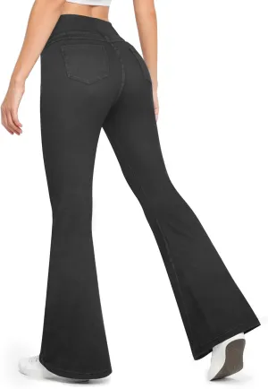 CLOZOZ Flared Jeans for Women High Waisted Stretchy Pull On Bell Bottom Flare Leggings Trendy Yoga Pants with Pockets