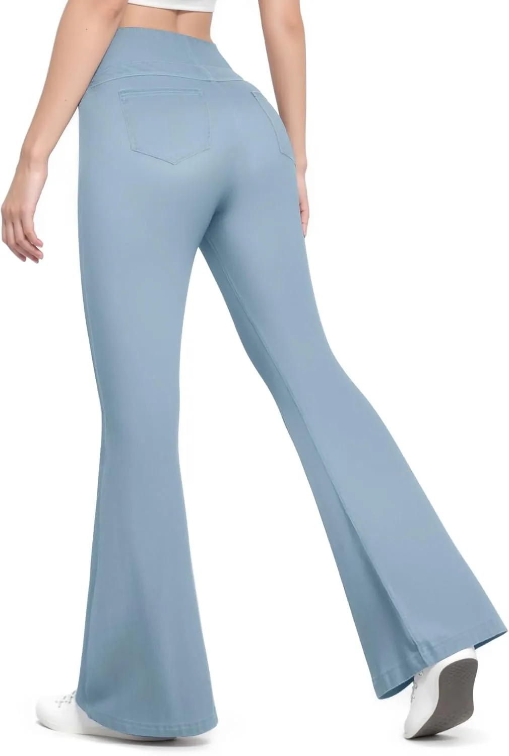 CLOZOZ Flared Jeans for Women High Waisted Stretchy Pull On Bell Bottom Flare Leggings Trendy Yoga Pants with Pockets