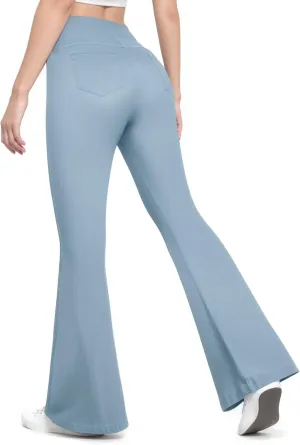 CLOZOZ Flared Jeans for Women High Waisted Stretchy Pull On Bell Bottom Flare Leggings Trendy Yoga Pants with Pockets