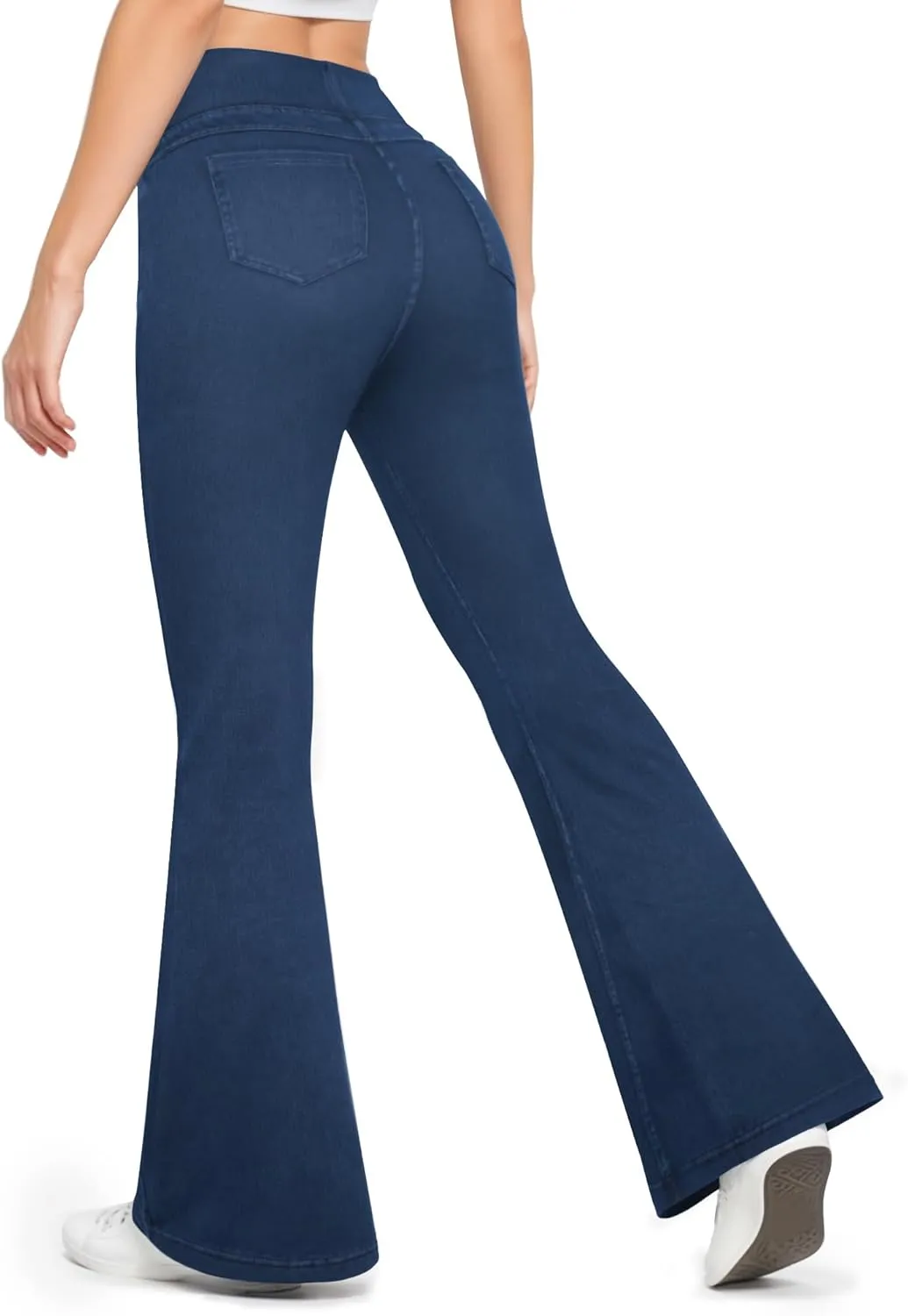 CLOZOZ Flared Jeans for Women High Waisted Stretchy Pull On Bell Bottom Flare Leggings Trendy Yoga Pants with Pockets