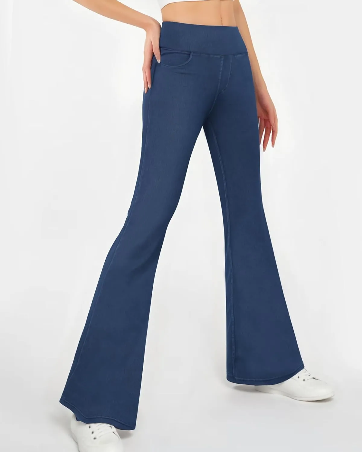 CLOZOZ Flared Jeans for Women High Waisted Stretchy Pull On Bell Bottom Flare Leggings Trendy Yoga Pants with Pockets