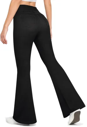 CLOZOZ Flared Jeans for Women High Waisted Stretchy Pull On Bell Bottom Flare Leggings Trendy Yoga Pants with Pockets