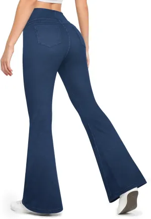 CLOZOZ Flared Jeans for Women High Waisted Stretchy Pull On Bell Bottom Flare Leggings Trendy Yoga Pants with Pockets