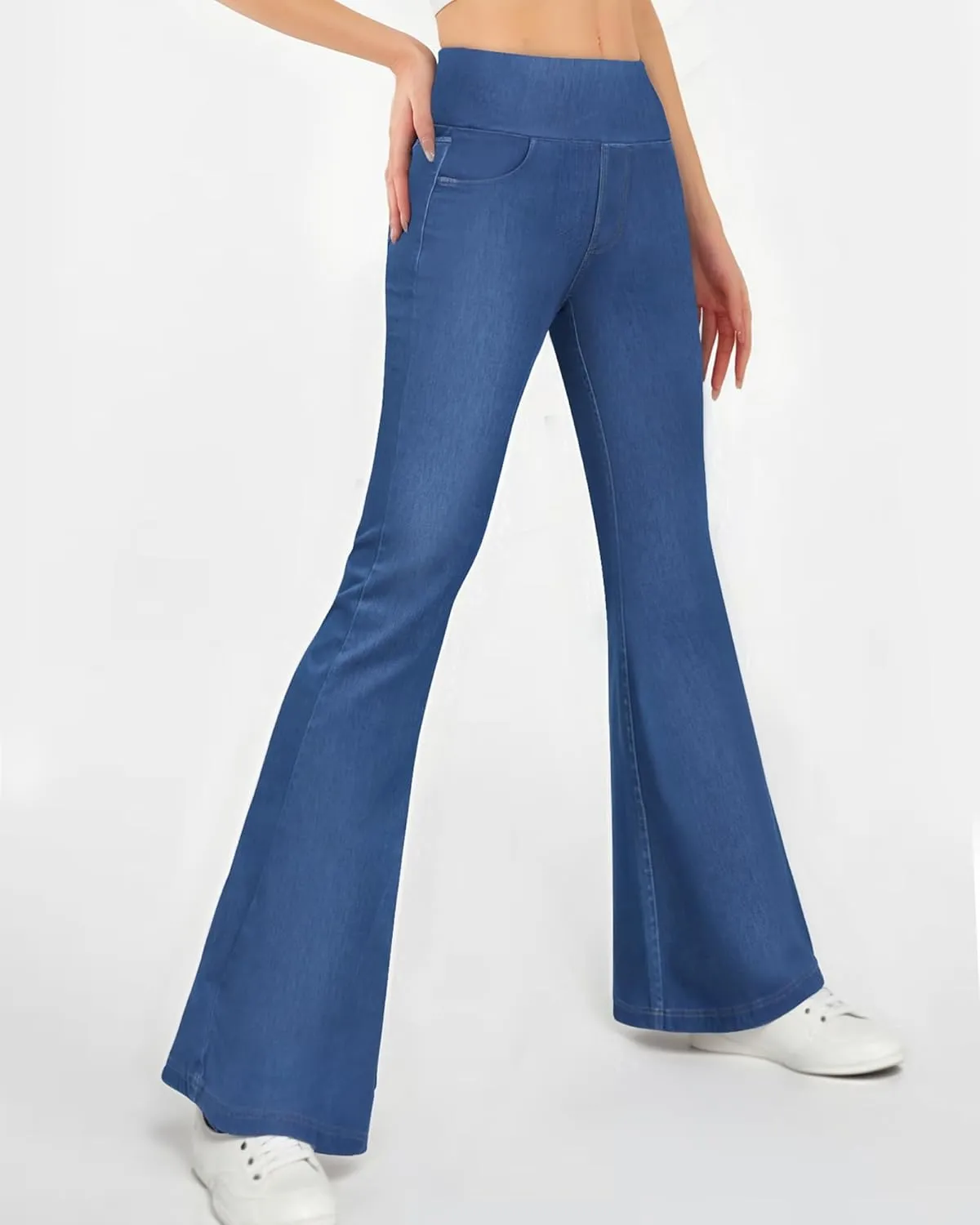 CLOZOZ Flared Jeans for Women High Waisted Stretchy Pull On Bell Bottom Flare Leggings Trendy Yoga Pants with Pockets