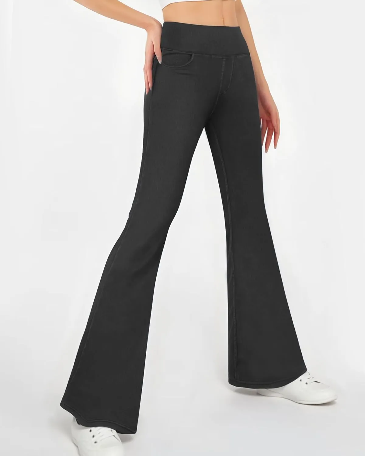 CLOZOZ Flared Jeans for Women High Waisted Stretchy Pull On Bell Bottom Flare Leggings Trendy Yoga Pants with Pockets
