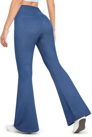 CLOZOZ Flared Jeans for Women High Waisted Stretchy Pull On Bell Bottom Flare Leggings Trendy Yoga Pants with Pockets