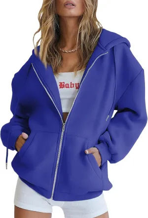 COOLMONAR Womens Zip Up Hoodies Long Sleeve Fall Hooded Sweatshirt Oversize Fleece Jacket With Pockets