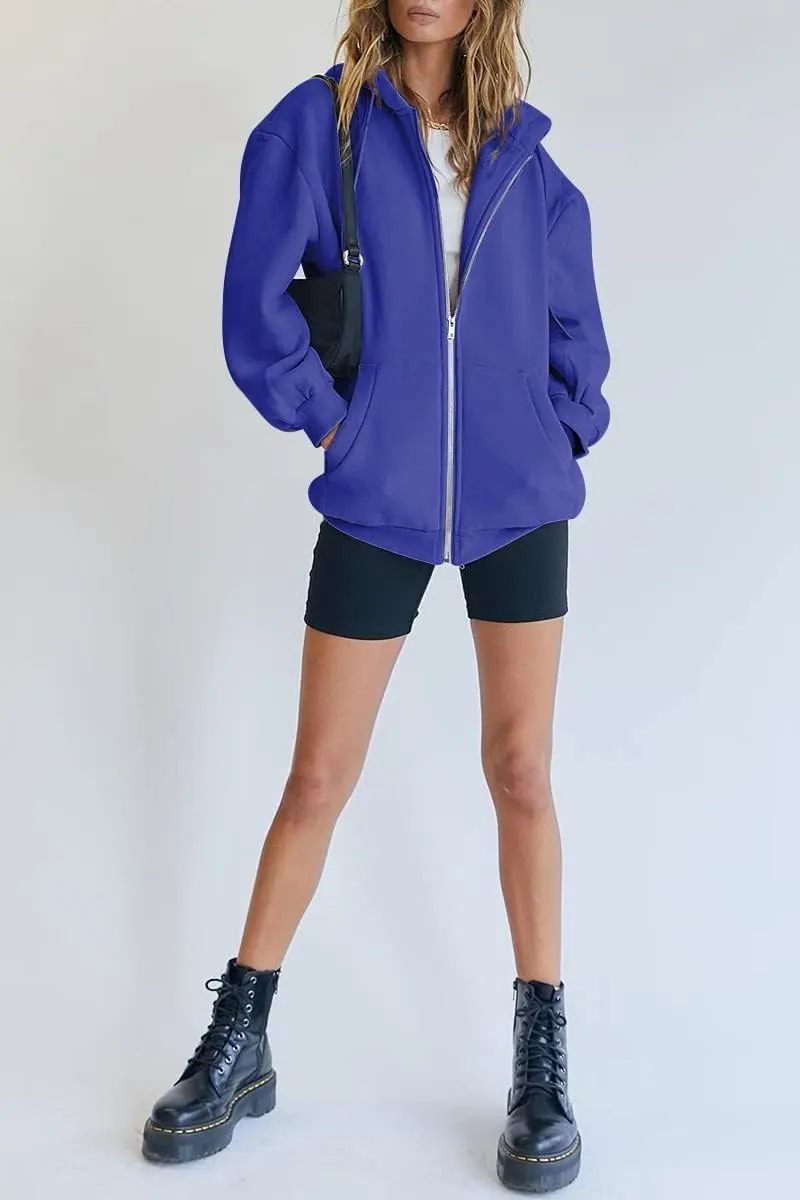 COOLMONAR Womens Zip Up Hoodies Long Sleeve Fall Hooded Sweatshirt Oversize Fleece Jacket With Pockets