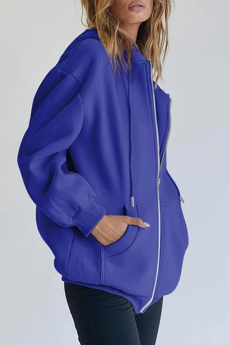 COOLMONAR Womens Zip Up Hoodies Long Sleeve Fall Hooded Sweatshirt Oversize Fleece Jacket With Pockets
