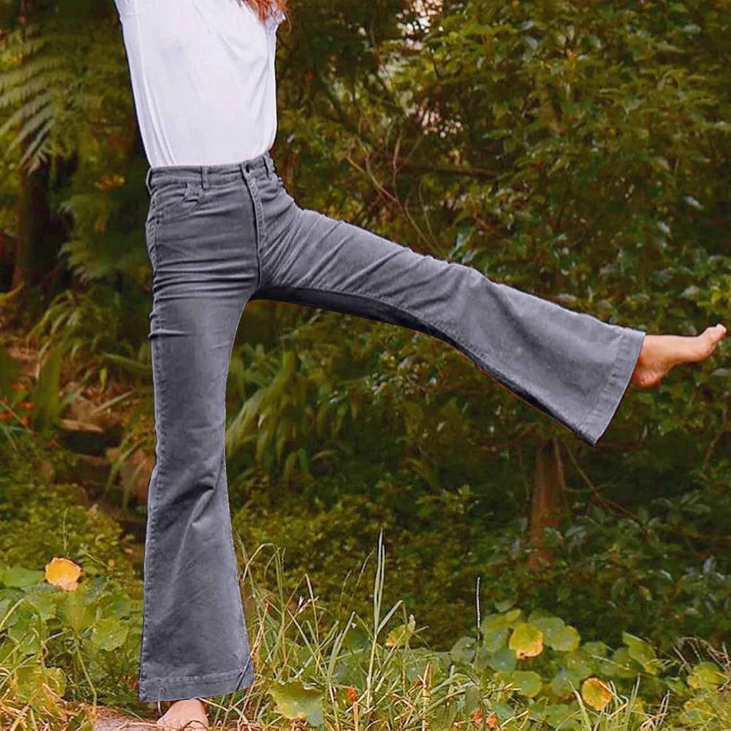 Corduroy Pants for Women High Waist Flare Pants Casual Bell Bottom Wide Leg Trouser 2024 Women Fashions Pants