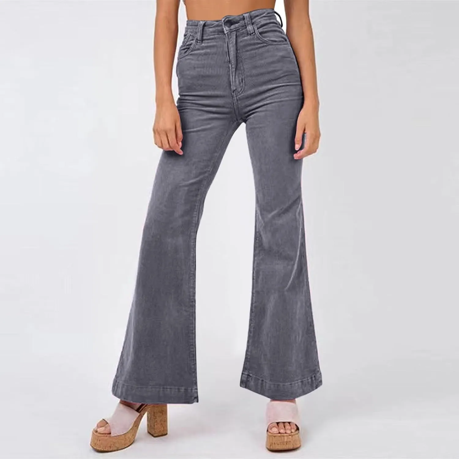 Corduroy Pants for Women High Waist Flare Pants Casual Bell Bottom Wide Leg Trouser 2024 Women Fashions Pants