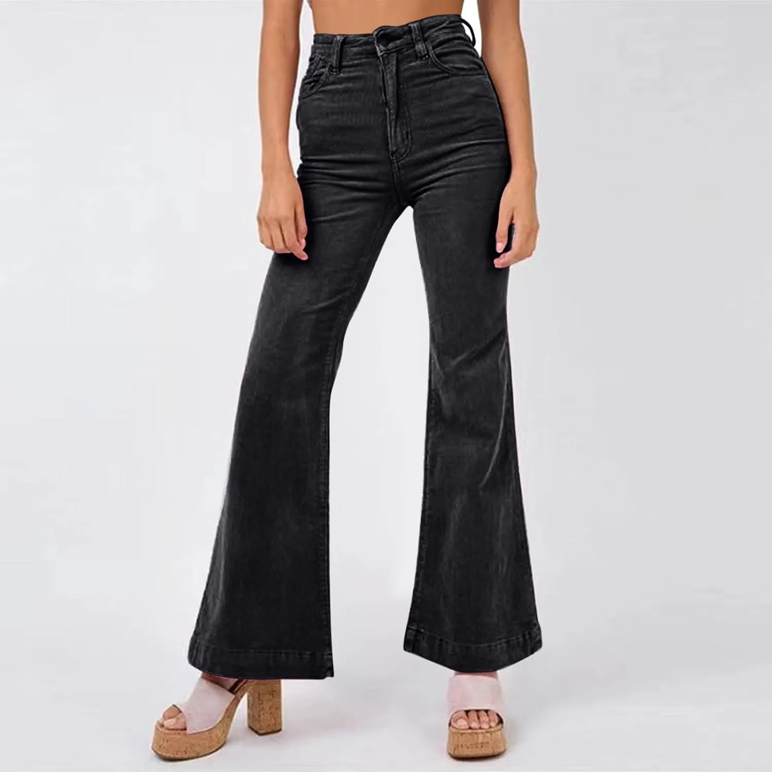 Corduroy Pants for Women High Waist Flare Pants Casual Bell Bottom Wide Leg Trouser 2024 Women Fashions Pants