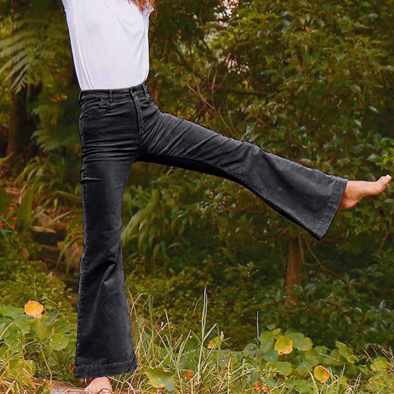 Corduroy Pants for Women High Waist Flare Pants Casual Bell Bottom Wide Leg Trouser 2024 Women Fashions Pants