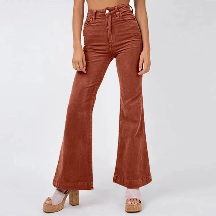 Corduroy Pants for Women High Waist Flare Pants Casual Bell Bottom Wide Leg Trouser 2024 Women Fashions Pants