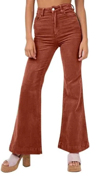Corduroy Pants for Women High Waist Flare Pants Casual Bell Bottom Wide Leg Trouser 2024 Women Fashions Pants