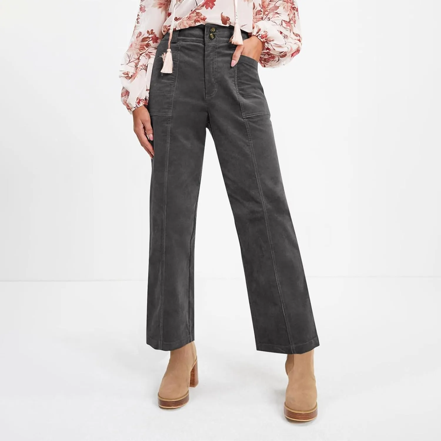 Corduroy Pants for Women High Waist Flare Pants Casual Bell Bottom Wide Leg Trouser 2024 Women Fashions Pants