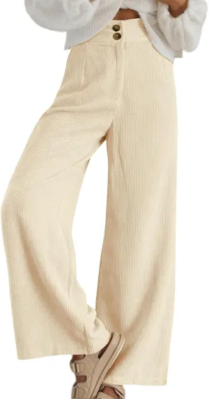 Corduroy Pants Women High Waisted Wide Leg Pants Business Casual Fall Winter Straight Loose Lounge Pants w/Pockets