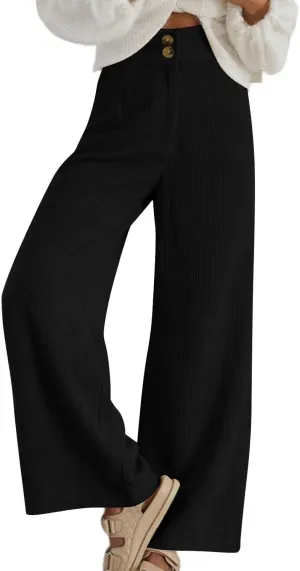 Corduroy Pants Women High Waisted Wide Leg Pants Business Casual Fall Winter Straight Loose Lounge Pants w/Pockets