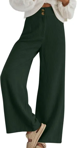 Corduroy Pants Women High Waisted Wide Leg Pants Business Casual Fall Winter Straight Loose Lounge Pants w/Pockets