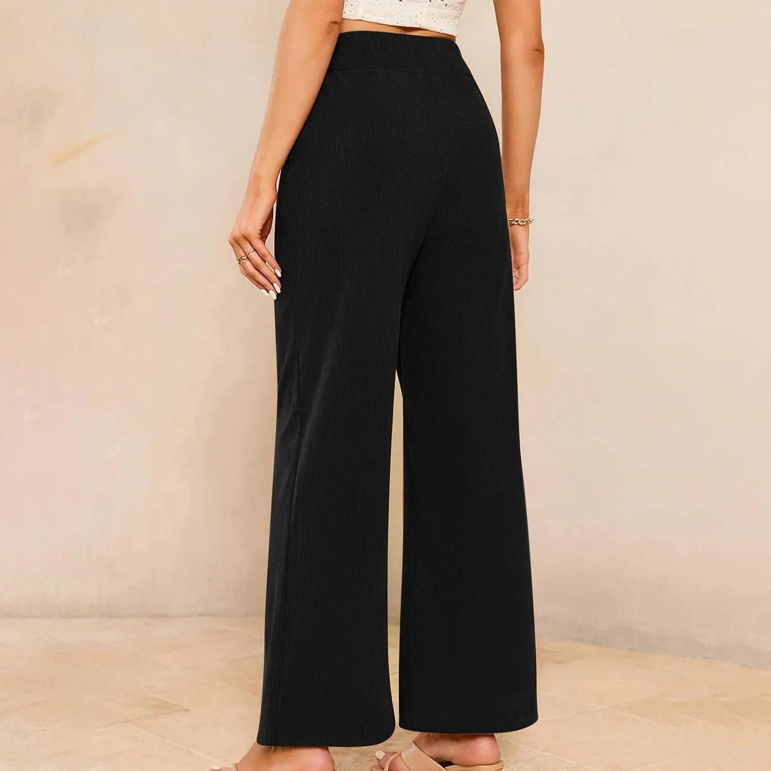 Corduroy Pants Women High Waisted Wide Leg Pants Business Casual Fall Winter Straight Loose Lounge Pants w/Pockets
