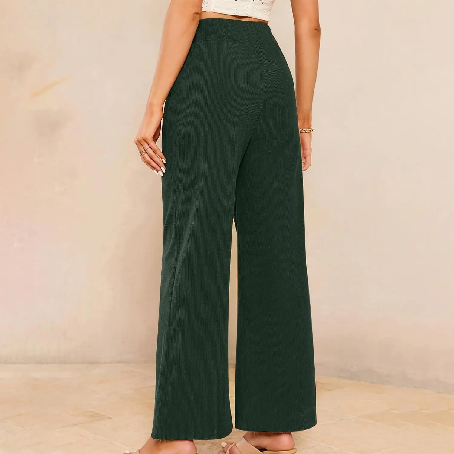 Corduroy Pants Women High Waisted Wide Leg Pants Business Casual Fall Winter Straight Loose Lounge Pants w/Pockets