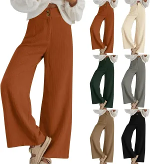 Corduroy Pants Women High Waisted Wide Leg Pants Business Casual Fall Winter Straight Loose Lounge Pants w/Pockets