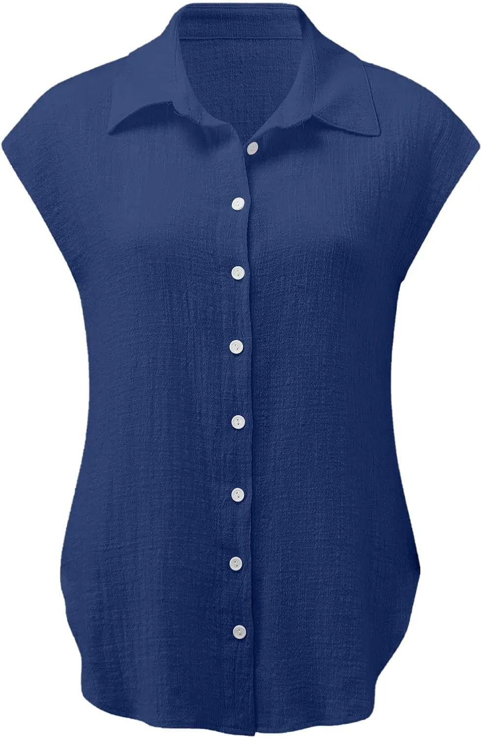 Cotton Linen Cap Sleeve T Shirts for Women V Neck Button Down Shirts Summer Blouses 2025 Trendy Solid Cute Tshirts