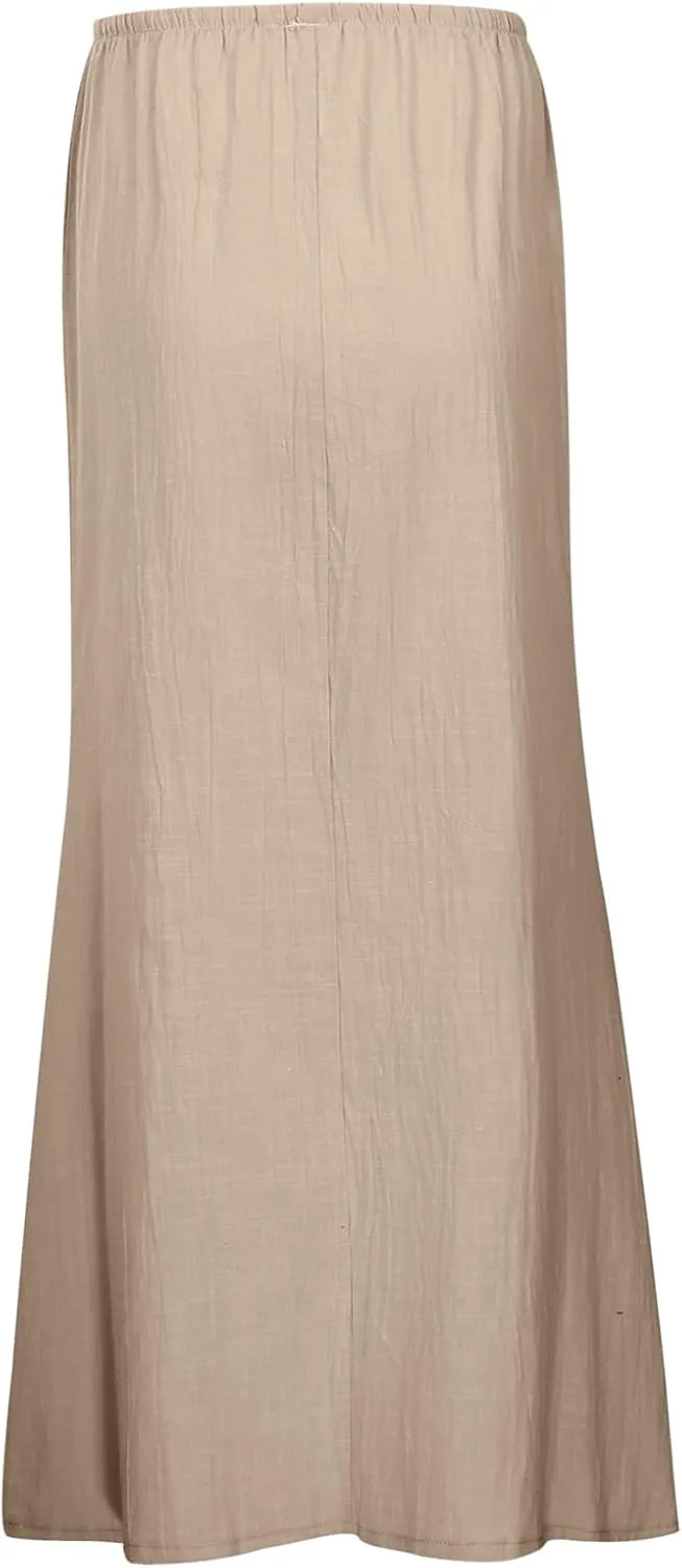 Cotton Linen Maxi Skirts for Women 2025 Summer Drawstring Low Rise A-Line Skirts Casual Loose Flowy Long Beach Skirt