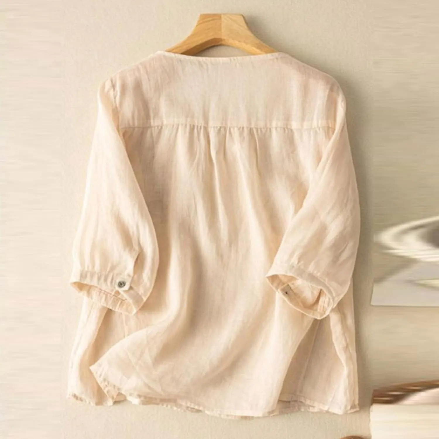 Cotton Linen Shirts for Women 2025 Trendy Summer Retro Embroidered 3/4 Sleeve Boho Blouse Dressy Casual Vacation Top