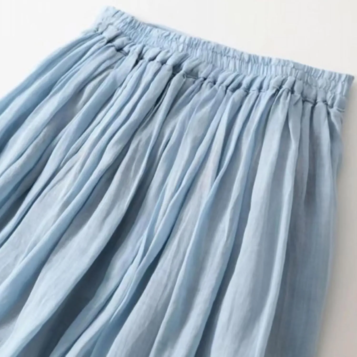Cotton Linen Skirts for Women Summer Trendy Bohemian Drawstring Elastic Waist A-Line Flowy Swing Midi Long Skirts