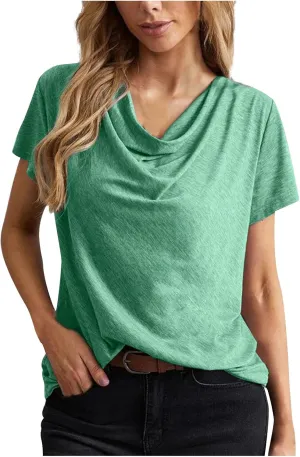 Cowl Neck Short Sleeve Tops for Women Dressy Casual Business Shirts Business Work Office Tshirts Regular fit Cute Tees
