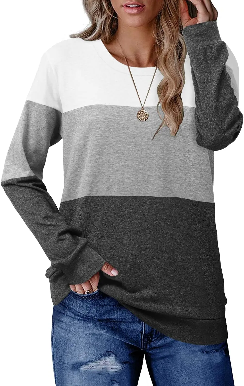 CRAZY GRID Womens Trendy Long Sleeve Shirts Casual Loose Soft Sweatshirt Fall Tops