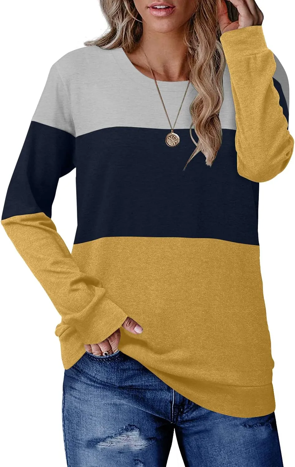 CRAZY GRID Womens Trendy Long Sleeve Shirts Casual Loose Soft Sweatshirt Fall Tops
