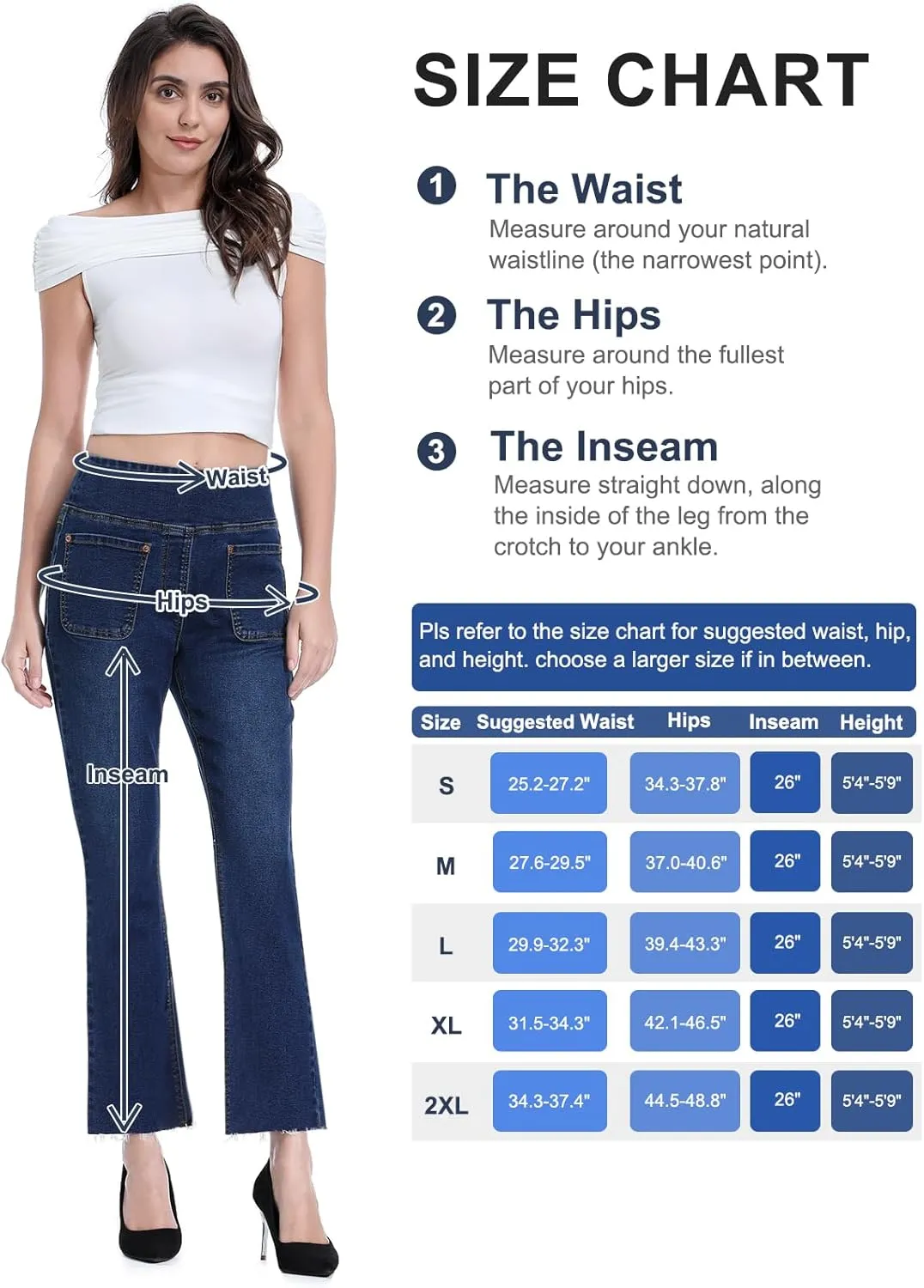 Cropped Pull on Jeans for Women, Trendy Stretchy High Waisted Flared Jeans Skinny Bell Bottom Boot Cut Jeans