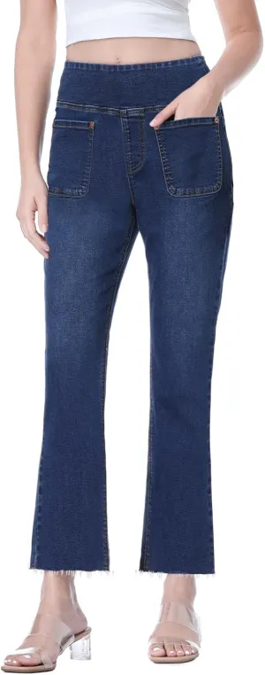 Cropped Pull on Jeans for Women, Trendy Stretchy High Waisted Flared Jeans Skinny Bell Bottom Boot Cut Jeans