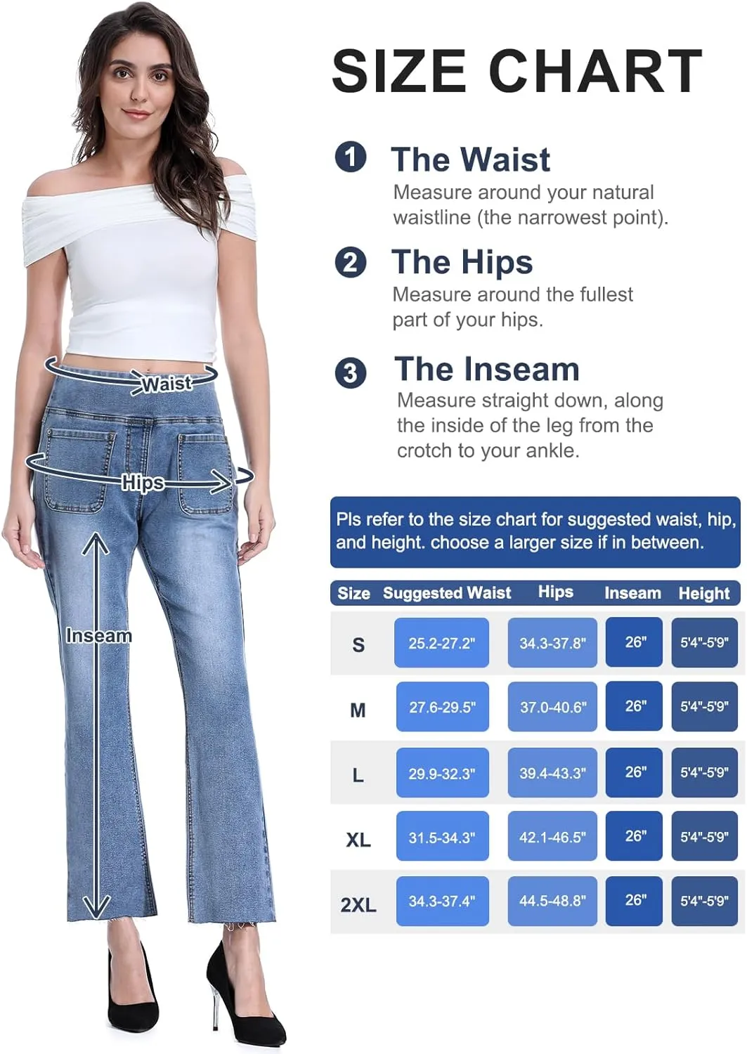 Cropped Pull on Jeans for Women, Trendy Stretchy High Waisted Flared Jeans Skinny Bell Bottom Boot Cut Jeans