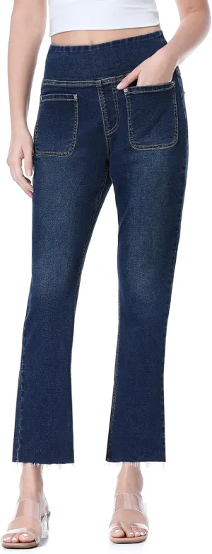 Cropped Pull on Jeans for Women, Trendy Stretchy High Waisted Flared Jeans Skinny Bell Bottom Boot Cut Jeans
