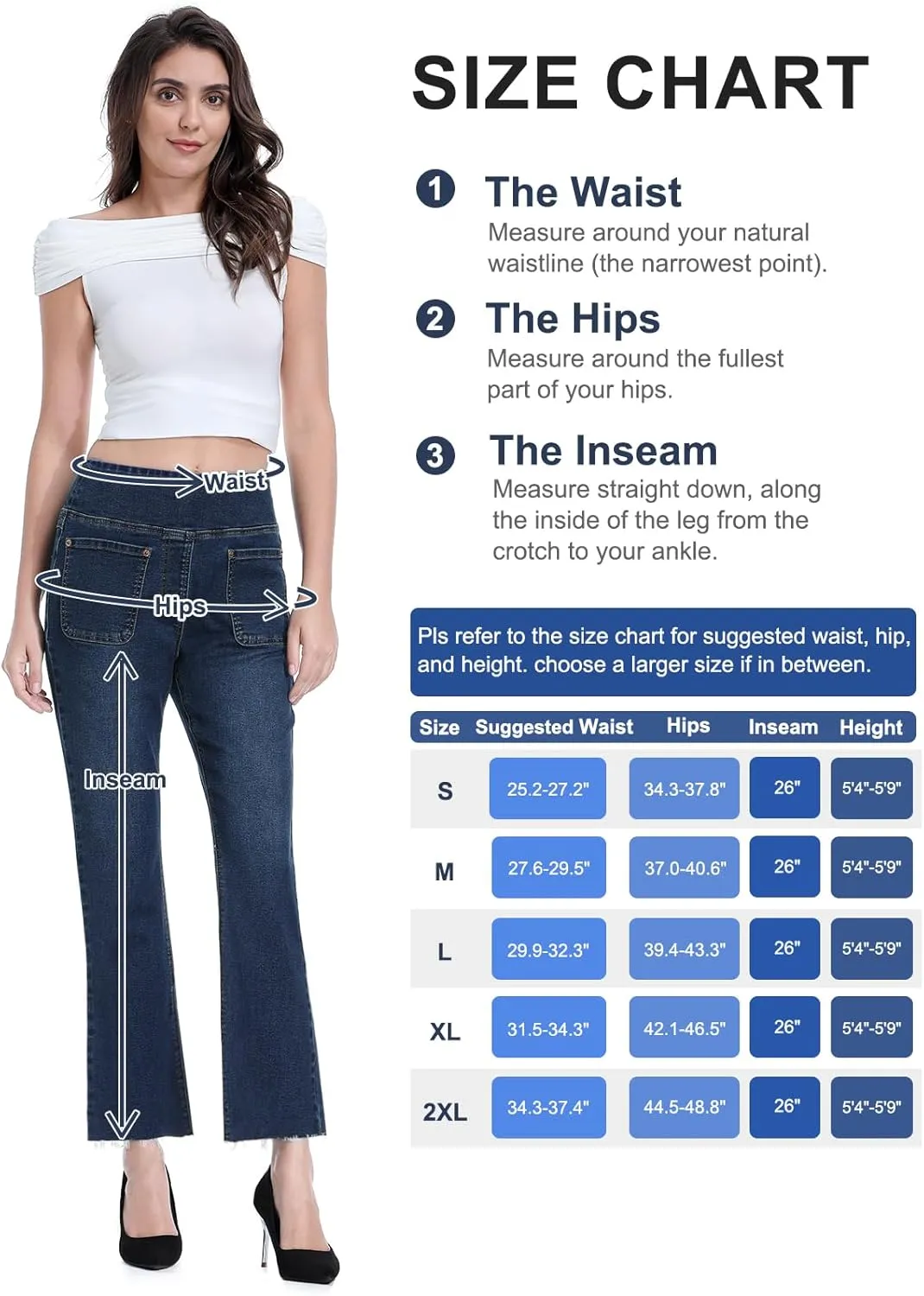 Cropped Pull on Jeans for Women, Trendy Stretchy High Waisted Flared Jeans Skinny Bell Bottom Boot Cut Jeans